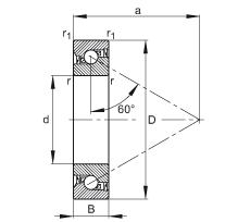 推力角接觸球軸承 BSB035072-2RS-T, 單向，接觸角 a = 60°，限制公差，兩側唇密封