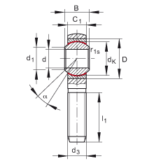 桿端軸承 GAKSR25-PS, 根據 DIN ISO 12 240-4 標準，特種鋼材料，帶右旋外螺紋，免維護