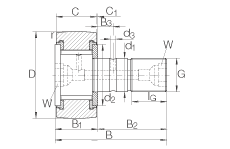 螺栓型滾輪 KRV40-PP, 軸向引導(dǎo)，滿裝滾針，兩側(cè)用塑料推力平墊圈