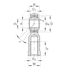 桿端軸承 GIKL6-PB, 根據(jù) DIN ISO 12 240-4 標(biāo)準(zhǔn)，帶左旋內(nèi)螺紋，需維護(hù)