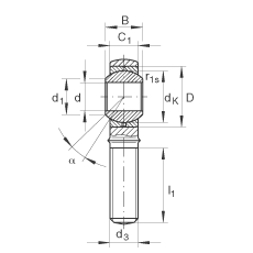 桿端軸承 GAKL25-PB, 根據(jù) DIN ISO 12 240-4 標(biāo)準(zhǔn)，帶左旋外螺紋，需維護(hù)