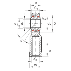 桿端軸承 GIKR12-PW, 根據 DIN ISO 12 240-4 標準，帶右旋內螺紋，需維護