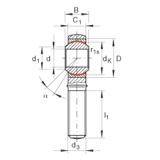 桿端軸承 GAKR22-PW, 根據 DIN ISO 12 240-4 標準，帶右旋外螺紋，需維護