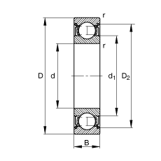 深溝球軸承 61908-2Z, 根據 DIN 625-1 標準的主要尺寸, 兩側間隙密封