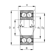 角接觸球軸承 3814-B-2Z-TVH, 雙列，雙側(cè)間隙密封，接觸角 α = 25°