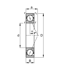 主軸軸承 B71912-E-T-P4S, 調節，成對或單元安裝，接觸角 α = 25°，限制公差