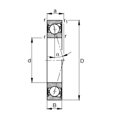 主軸軸承 B7020-C-2RSD-T-P4S, 調節，成對安裝，接觸角 α = 15°，兩側唇密封，非接觸，加嚴公差