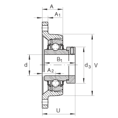 軸承座單元 LCJT40-N, 帶兩個螺栓孔的法蘭的軸承座單元，鑄鐵， 偏心鎖圈， L型密封，適合溫度從 -40°C 到 +180°C