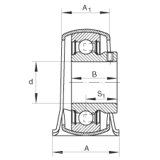 直立式軸承座單元 PBY12, 鋼板軸承座，內(nèi)圈帶平頭螺釘?shù)耐馇蛎媲蜉S承，P 型密封