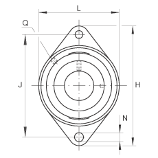 軸承座單元 RCJTY1-3/4, 對角法蘭軸承座單元，鑄鐵，根據 ABMA 15 - 1991, ABMA 14 - 1991, ISO3228 內圈帶有平頭螺栓，R型密封，英制