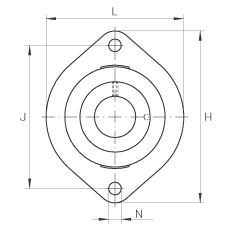 軸承座單元 FLCTEY20, 帶兩個螺栓孔的法蘭的軸承座單元，鑄鐵， 內圈帶平頭螺釘， P 型密封，無再潤滑結構