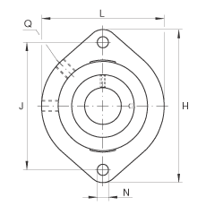 軸承座單元 GLCTE20, 帶兩個螺栓孔的法蘭的軸承座單元，鑄鐵，偏心鎖圈，P 型密封