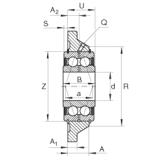 軸承座單元 PCCJ35, 帶四個螺栓孔的法蘭的軸承座單元，鑄鐵，雙列角接觸球軸承，P 型密封
