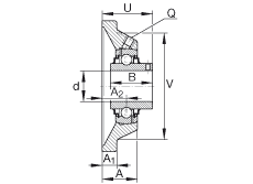 軸承座單元 RCJY1-3/8, 四角法蘭軸承座單元，鑄鐵，根據(jù) ABMA 15 - 1991, ABMA 14 - 1991 內(nèi)圈帶有平頭螺栓，R型密封， ISO3228，英制