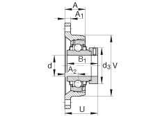 軸承座單元 RCJT5/8, 對角法蘭軸承座單元，鑄鐵，根據 ABMA 15 - 1991, ABMA 14 - 1991, ISO3228 帶有偏心緊定環，R型密封，英制