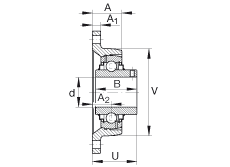 軸承座單元 RCJTY1-3/4, 對角法蘭軸承座單元，鑄鐵，根據 ABMA 15 - 1991, ABMA 14 - 1991, ISO3228 內圈帶有平頭螺栓，R型密封，英制