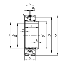 調(diào)心滾子軸承 24048-B-K30-MB + AH24048, 根據(jù) DIN 635-2 標(biāo)準(zhǔn)的主要尺寸, 帶錐孔和退卸套